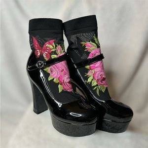 Sugar Thrillz Patent Platform Heels with Embroidered Sock